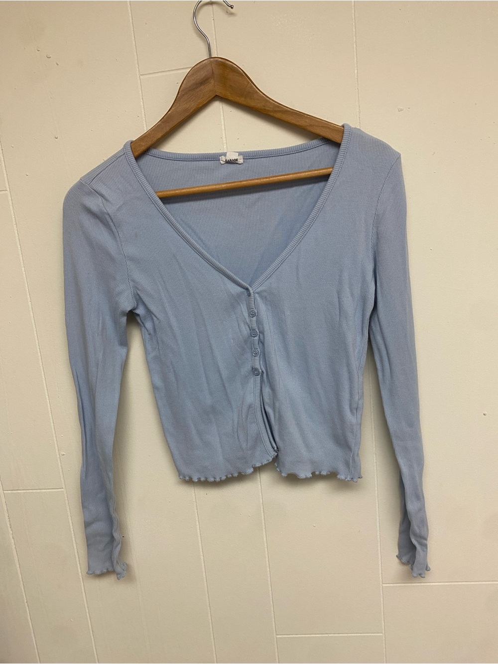 Garage Light Blue Ribbed Button-Front Cropped Cardigan - Picture 1 of 6